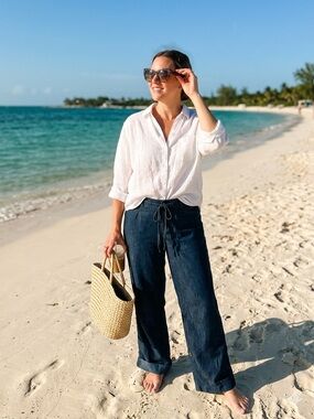 Nine West Navy Straight-Leg Drawstring Jeans